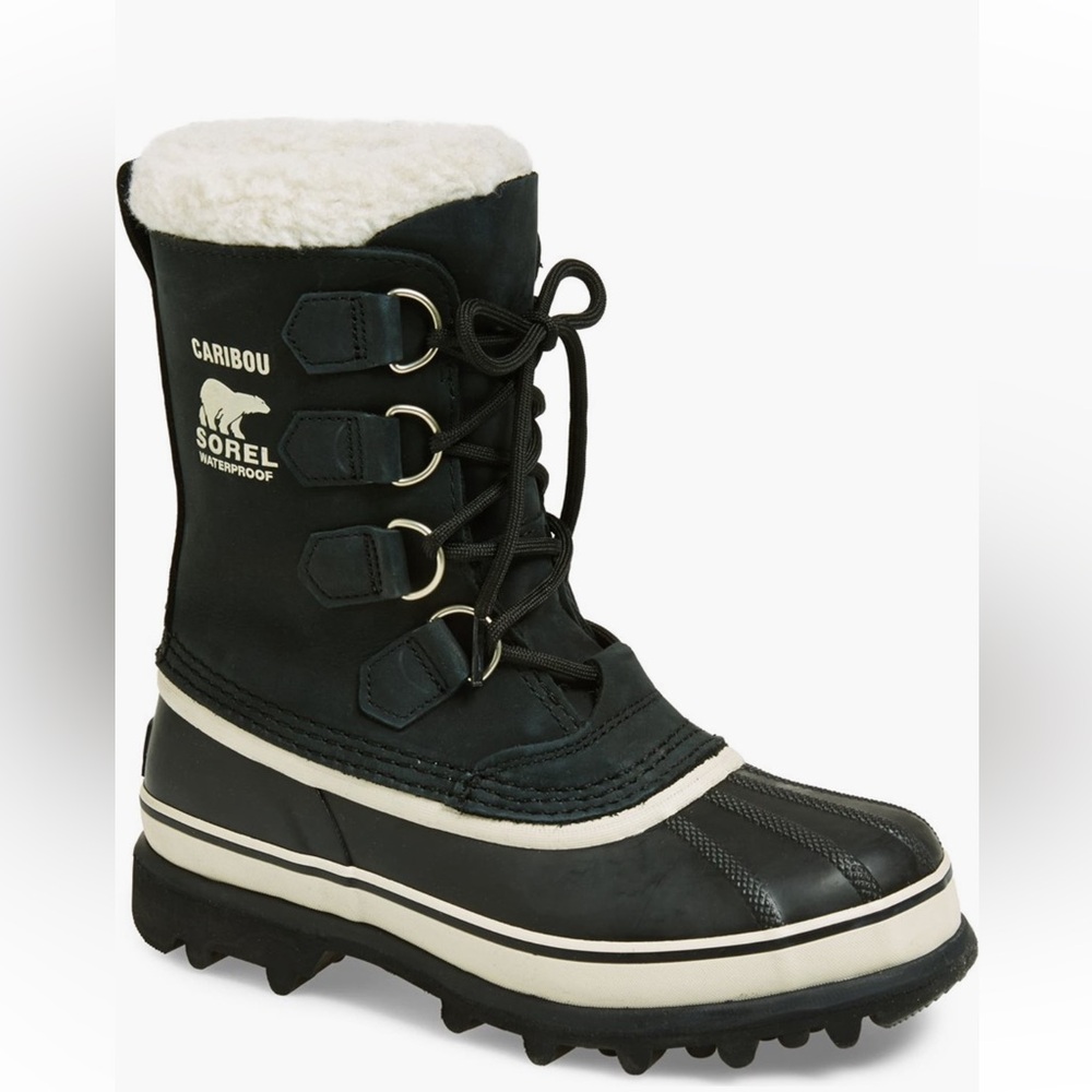 Sorel caribou waterproof boot in black / stone